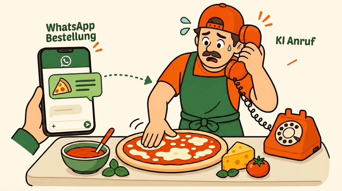 Pizzaiolo freut sich über eine WhatsApp-Bestellung